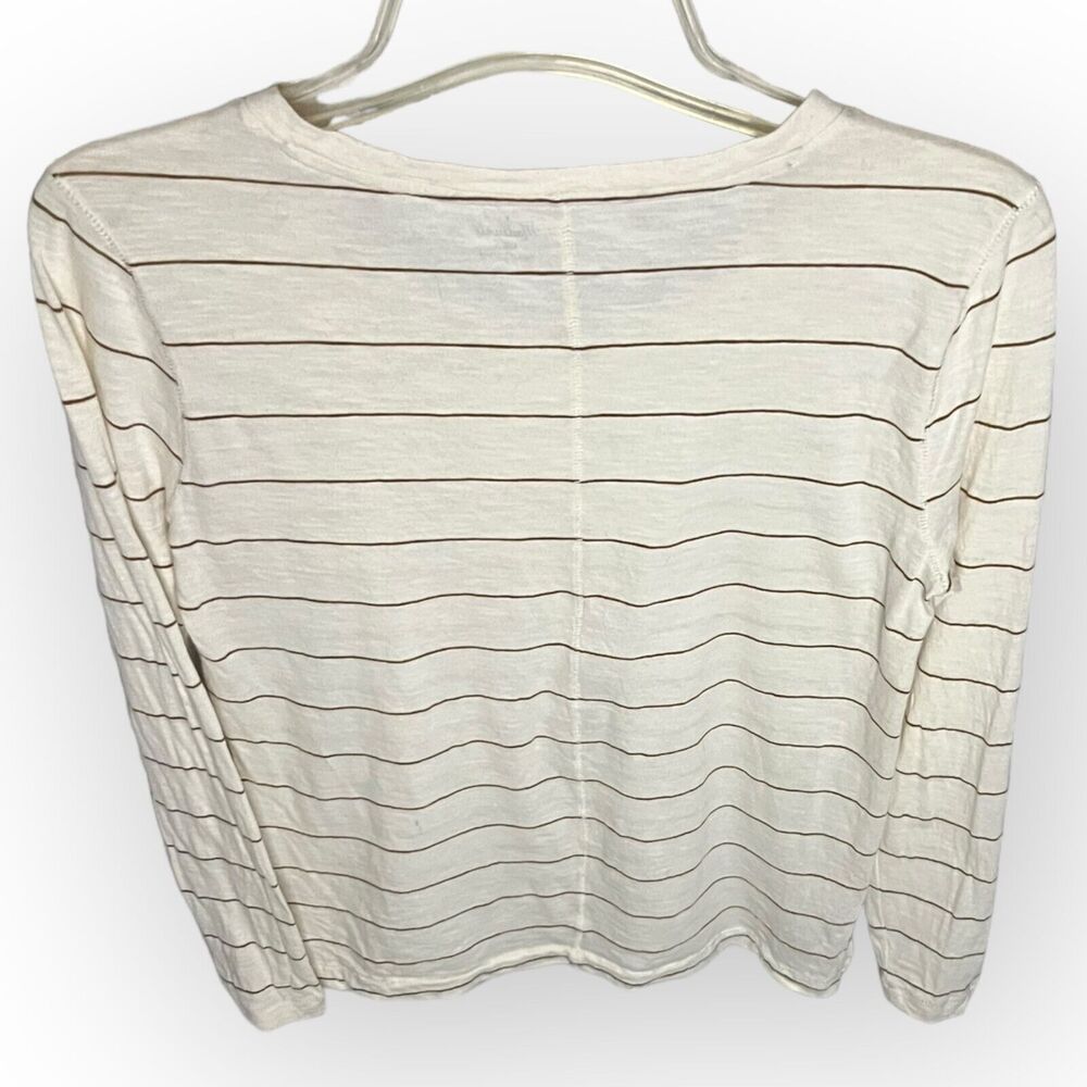 Madewell Cream & Brown Striped Long Sleeve Crew Neck T-Shirt w/Side Vents Sz S - Picture 8 of 11